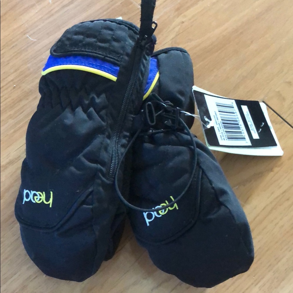 Head Black Ski Mittens with Blue and Yellow Accents XXS